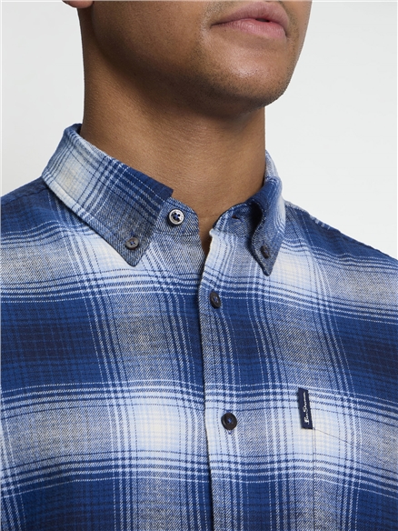 Long Sleeve Ombre Check Shirt in Blue Ink