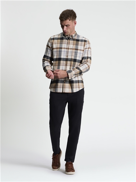 Long Sleeve Brushed Check Shirt in Ecru