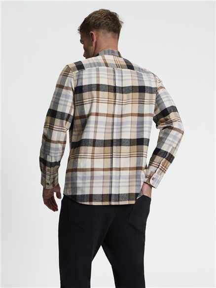 Long Sleeve Brushed Check Shirt in Ecru