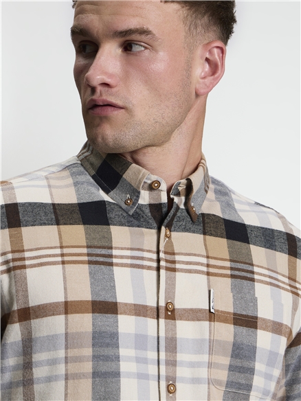 Long Sleeve Brushed Check Shirt in Ecru