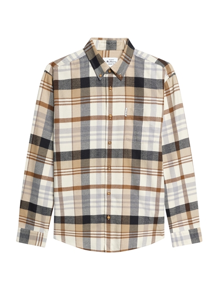 Long Sleeve Brushed Check Shirt in Ecru