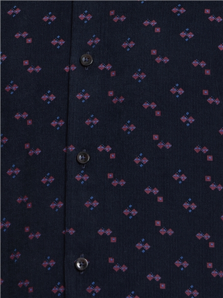 Long Sleeve Geo Printed Cord Shirt in Dark Navy