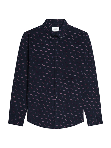 Long Sleeve Geo Printed Cord Shirt in Dark Navy