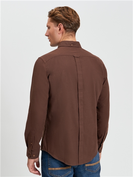 Long Sleeve Plain Brushed Flannel Shirt in Cocoa