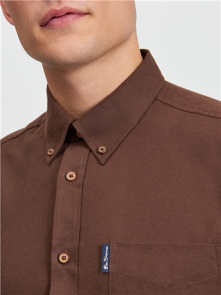 Long Sleeve Plain Brushed Flannel Shirt in Cocoa