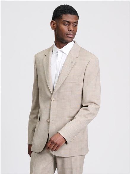 Tonal Wool Check Jacket in Light Brown