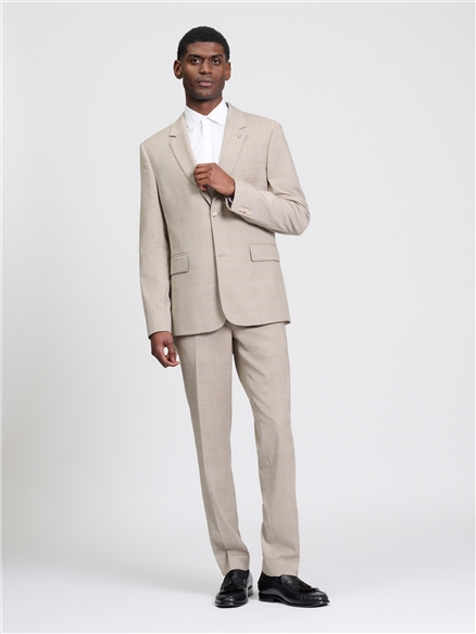 Tonal Wool Check Jacket in Light Brown