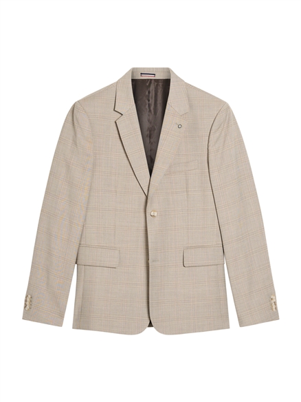 Tonal Wool Check Jacket in Light Brown