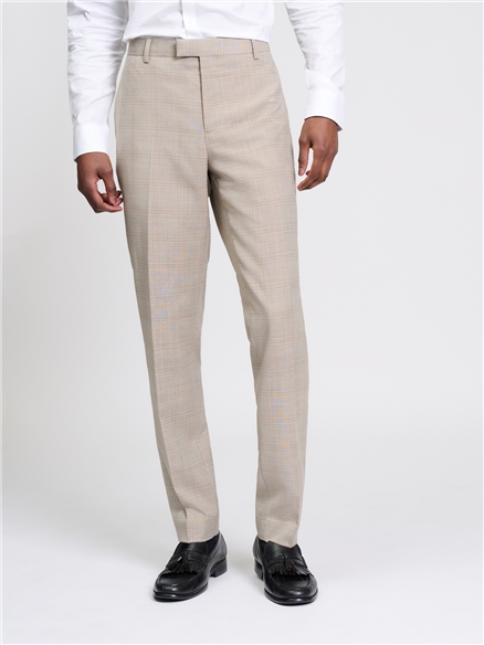 Tonal Wool Check Trousers in Light Brown