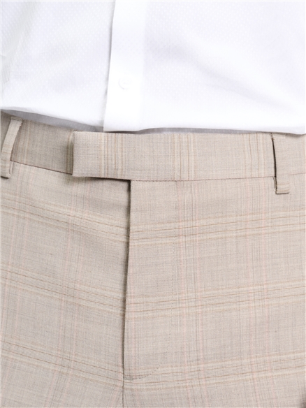Tonal Wool Check Trousers in Light Brown