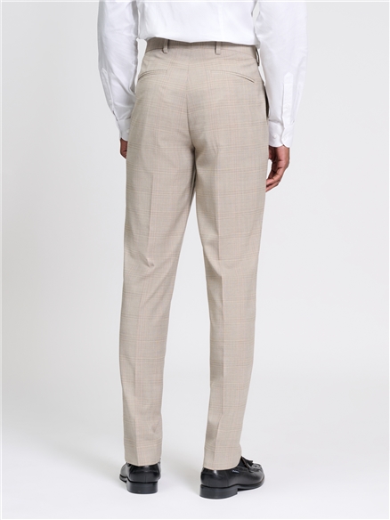 Tonal Wool Check Trousers in Light Brown