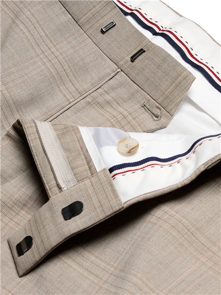 Tonal Wool Check Trousers in Light Brown