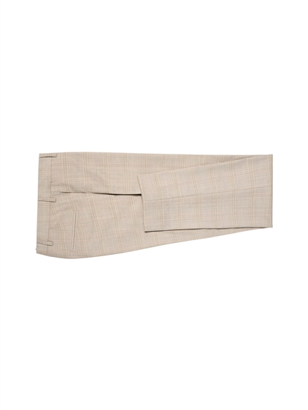 Tonal Wool Check Trousers in Light Brown