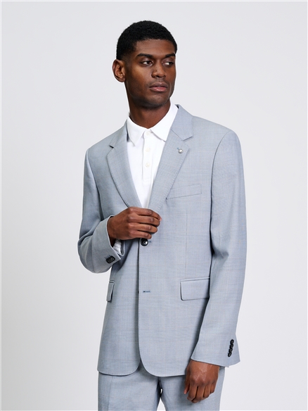 Prince Of Wales Wool Check Jacket in Light Blue