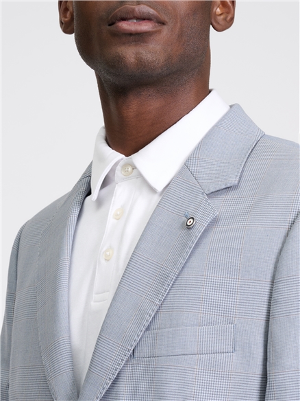 Prince Of Wales Wool Check Jacket in Light Blue