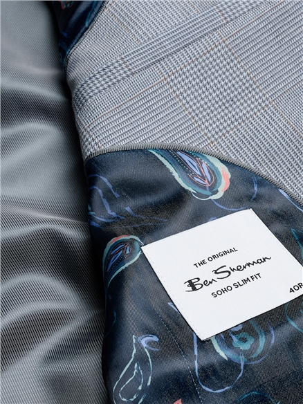 Prince Of Wales Wool Check Jacket in Light Blue