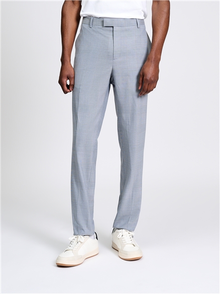 Prince of Wales Wool Check Trousers in Light Blue