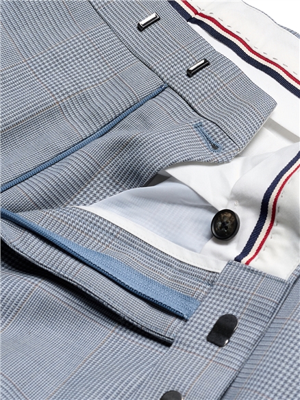 Prince of Wales Wool Check Trousers in Light Blue