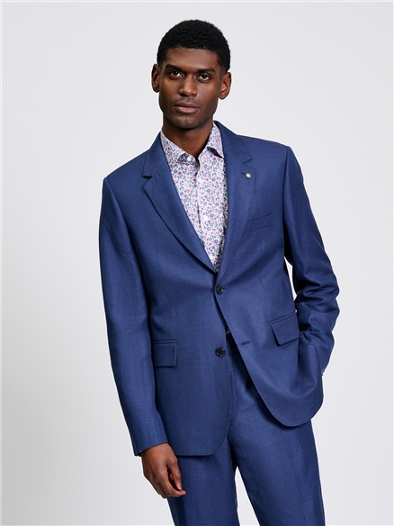 Textured Linen Blend Jacket in Blue