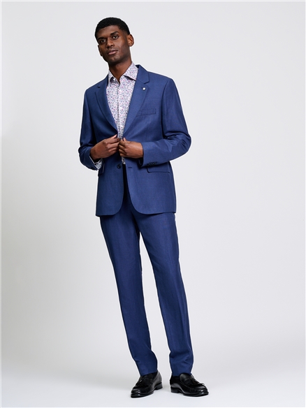 Textured Linen Blend Jacket in Blue