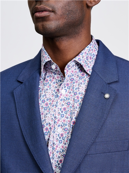 Textured Linen Blend Jacket in Blue