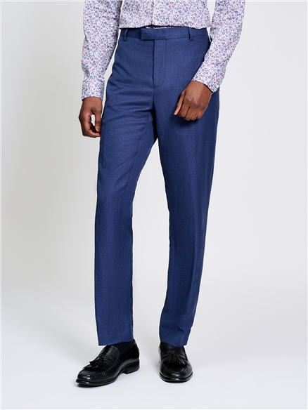 Textured Linen Blend Trousers in Blue