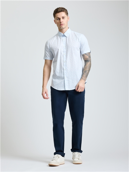 Short Sleeve Geo Tile Print Shirt in White