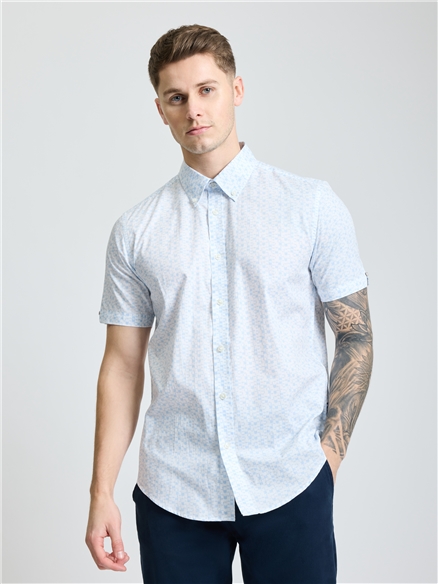 Short Sleeve Geo Tile Print Shirt in White