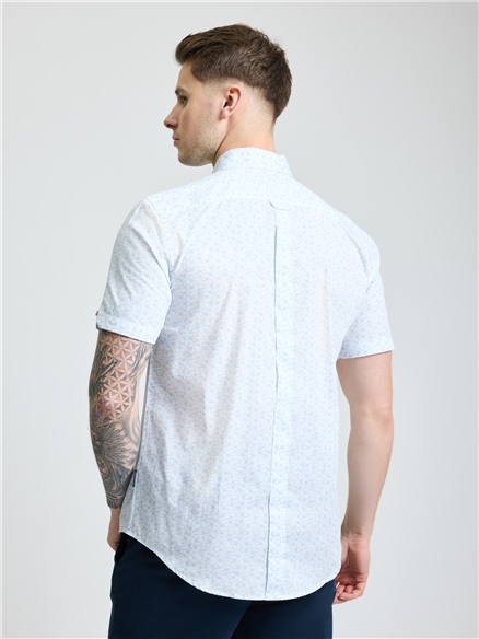 Short Sleeve Geo Tile Print Shirt in White