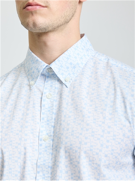Short Sleeve Geo Tile Print Shirt in White