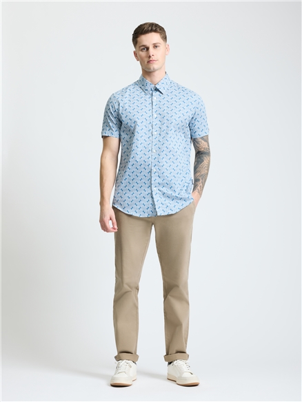 Short Sleeve Linear Print Shirt in Airforce