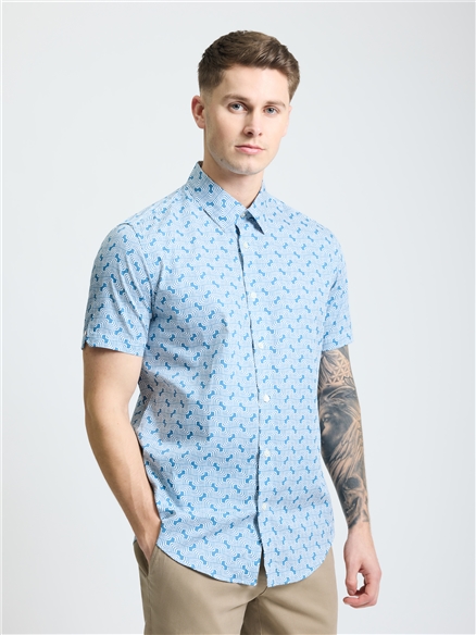 Short Sleeve Linear Print Shirt in Airforce
