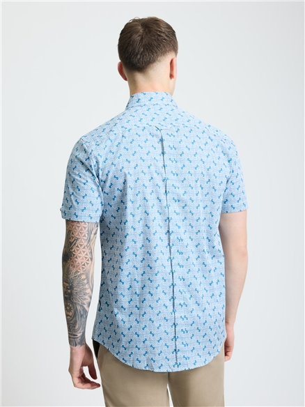 Short Sleeve Linear Print Shirt in Airforce