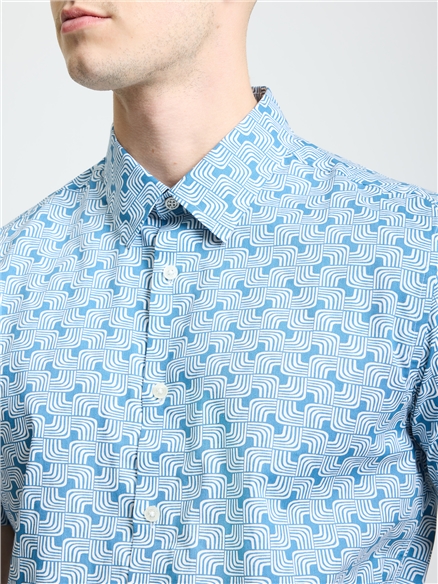 Short Sleeve Linear Print Shirt in Airforce