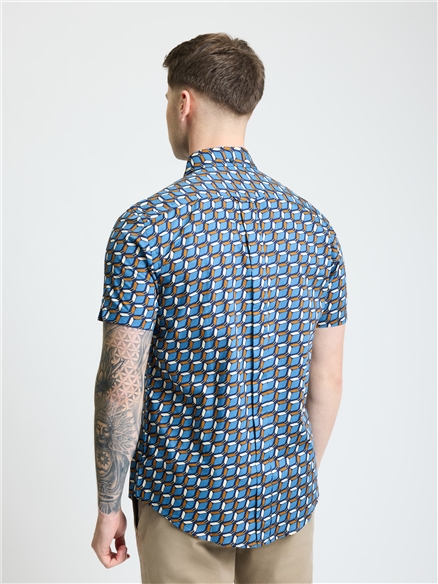 Short Sleeve Retro Geo Print Shirt in Royal
