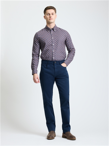 Long Sleeve Block Foulard Print Shirt in Fog