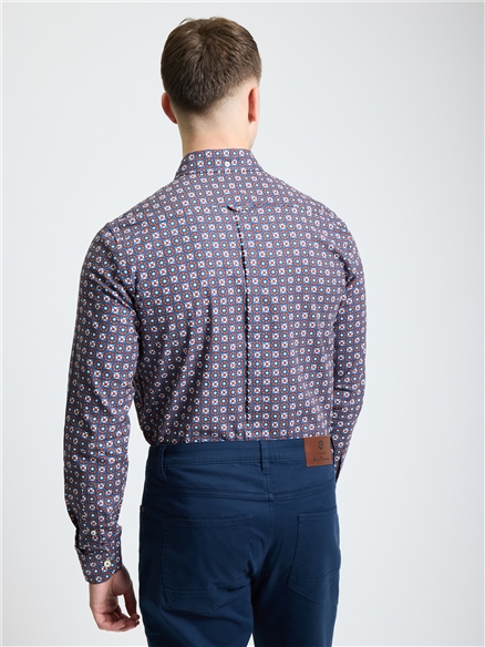 Long Sleeve Block Foulard Print Shirt in Fog