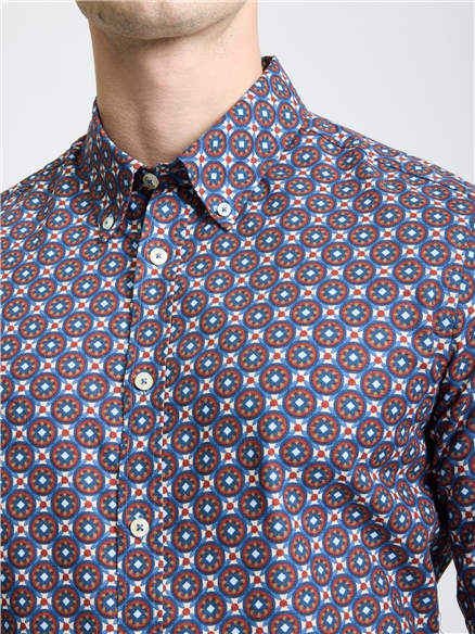 Long Sleeve Block Foulard Print Shirt in Fog