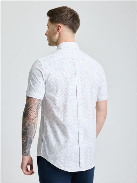 Short Sleeve Stipple Spot Print Shirt in Snow White