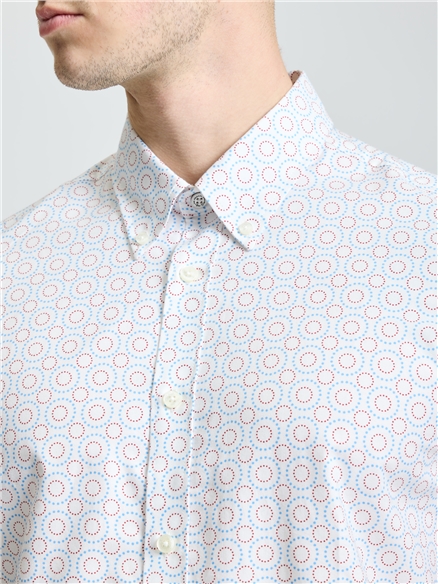 Short Sleeve Stipple Spot Print Shirt in Snow White