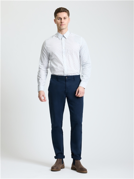 Long Sleeve Stipple Geo Print Shirt in Snow White