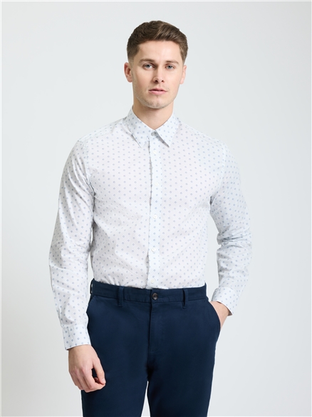 Long Sleeve Stipple Geo Print Shirt in Snow White