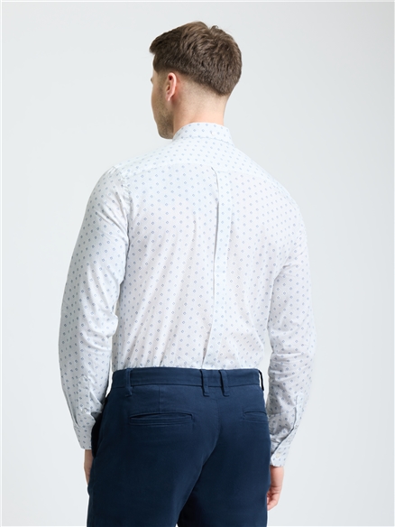 Long Sleeve Stipple Geo Print Shirt in Snow White