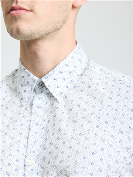Long Sleeve Stipple Geo Print Shirt in Snow White