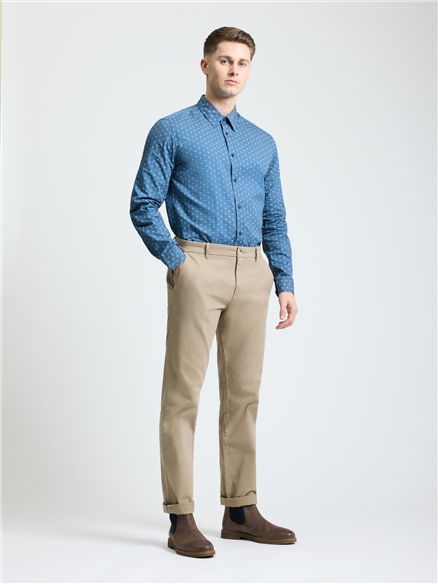 Long Sleeve Stipple Geo Print Shirt in Indigo