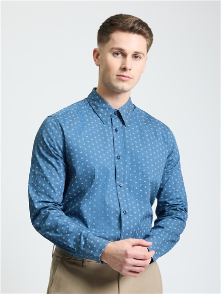 Long Sleeve Stipple Geo Print Shirt in Indigo