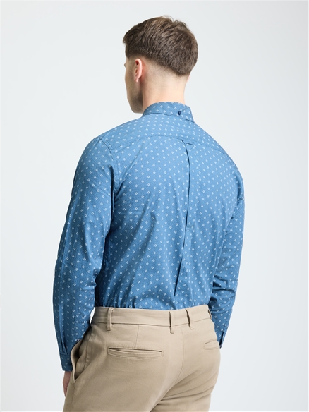 Long Sleeve Stipple Geo Print Shirt in Indigo