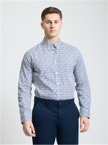 Long Sleeve Mono Floral Shirt in Ivory