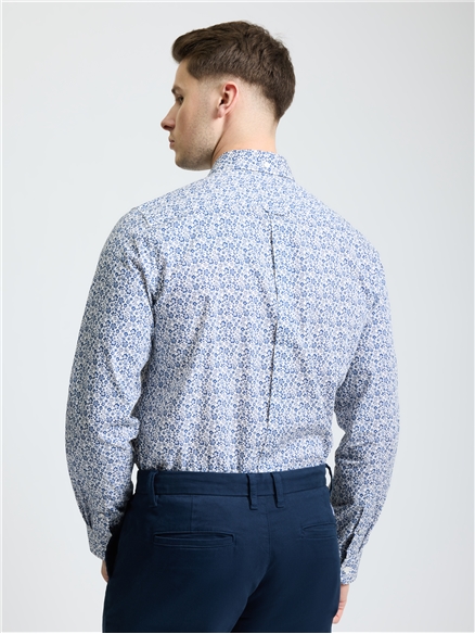 Long Sleeve Mono Floral Shirt in Ivory