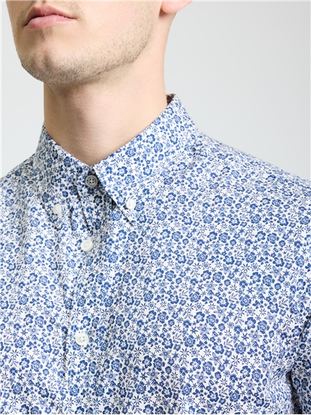 Long Sleeve Mono Floral Shirt in Ivory